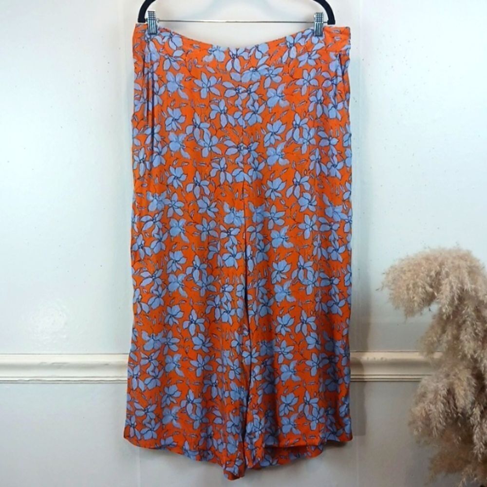 Jessica Simpson Women orange blue floral wide leg cropped flowy pants sz 2X Boho - Picture 2 of 10